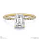 emerald cut lab grown diamond four claw side stones yellow gold with 18k yellow gold metal and emerald shape diamond