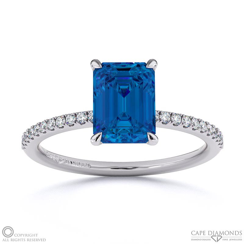 Sapphire Emerald Side Stone Claw Engagement Ring White Gold