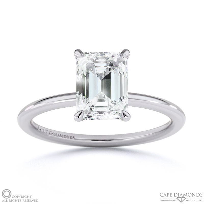 Emerald Solitaire Lab Grown Diamond Ring White Gold