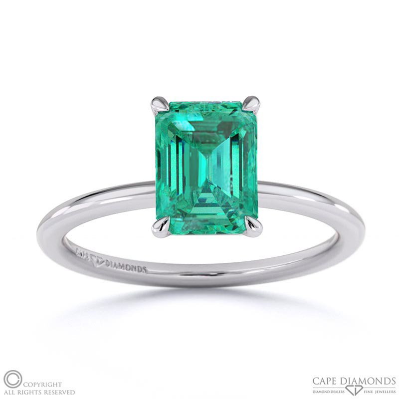 Tourmaline Emerald Cut Solitaire Claw Engagement Ring White Gold