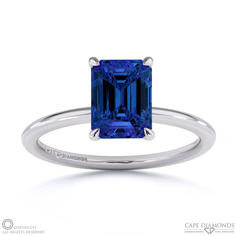 Tanzanite Emerald Solitaire Claw Engagement Ring White Gold