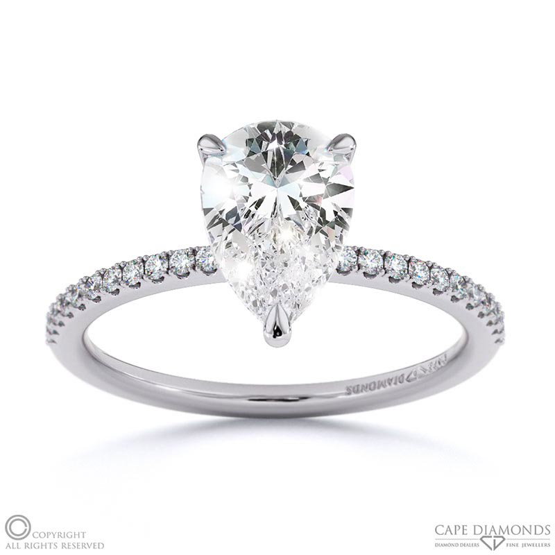 Pear-Shaped Lab Grown Diamond With Side Stones Engagement Ring White Gold