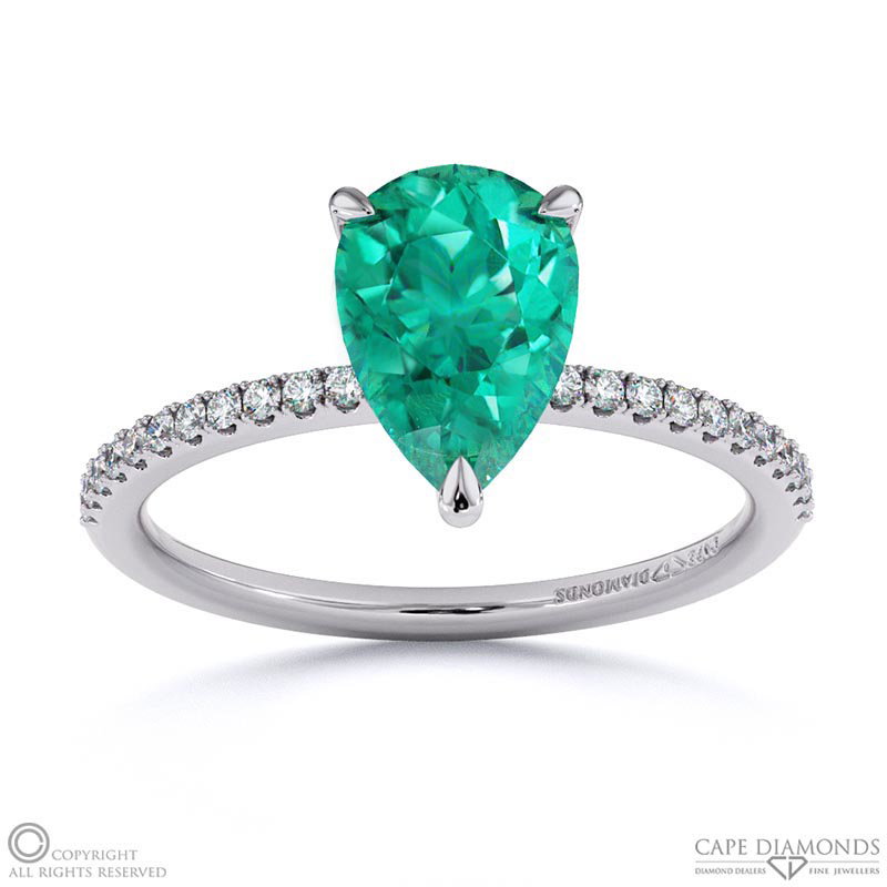 Tourmaline Pear Side Stone Claw Engagement Ring White Gold