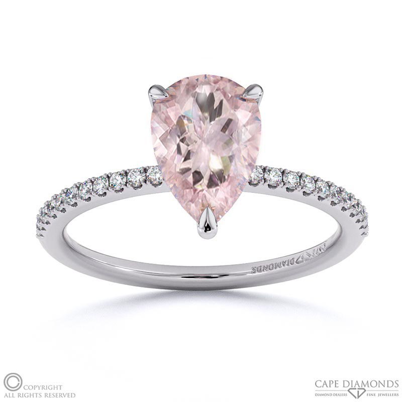 Morganite Pear Side Stone Claw Engagement Ring White Gold