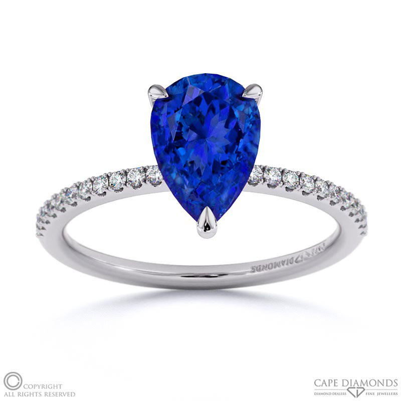 Tanzanite Pear Side Stone Claw Engagement Ring White Gold