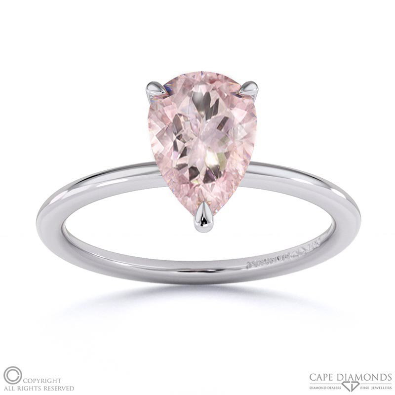 Morganite Pear Solitaire Claw Engagement Ring White Gold
