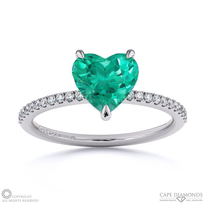 Tourmaline Heart Side Stone Claw Engagement Ring White Gold