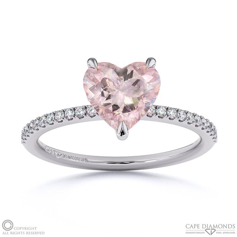 Morganite Heart Side Stone Claw Engagement Ring White Gold