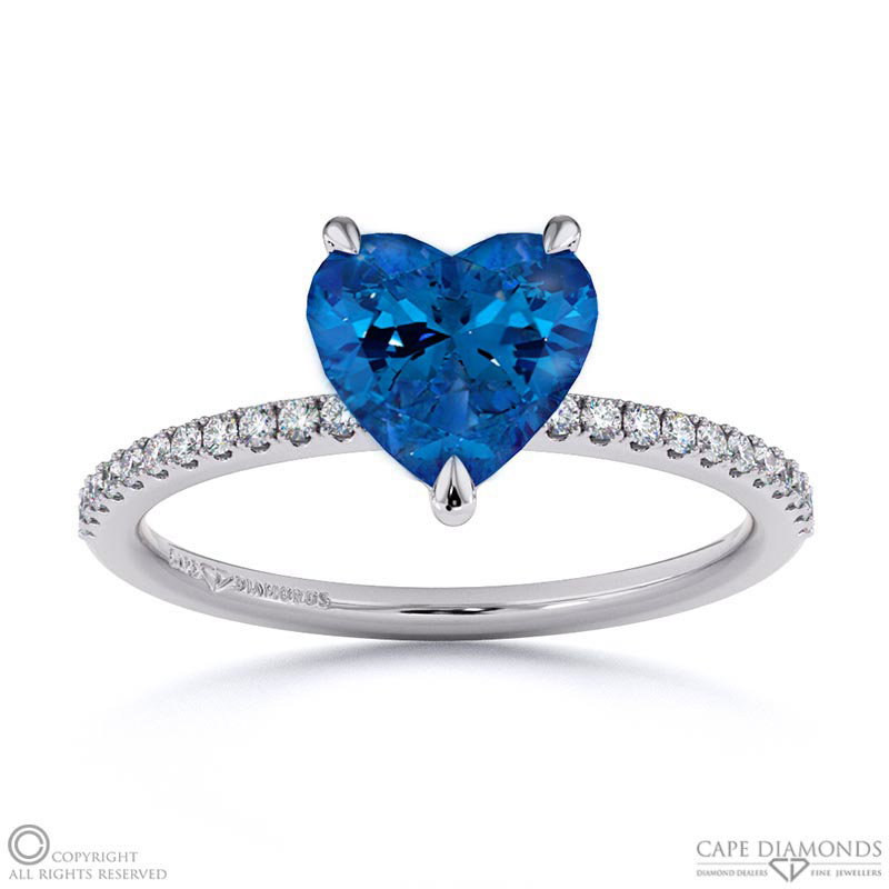 Sapphire Heart Side Stone Claw Engagement Ring White Gold