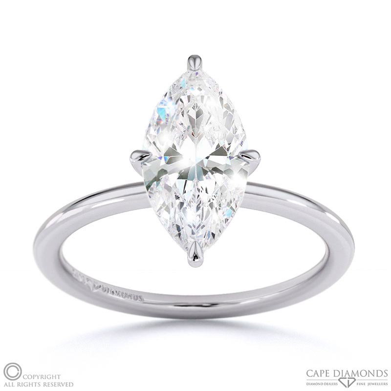 Marquise-Cut Solitaire Natural Diamond Ring White Gold