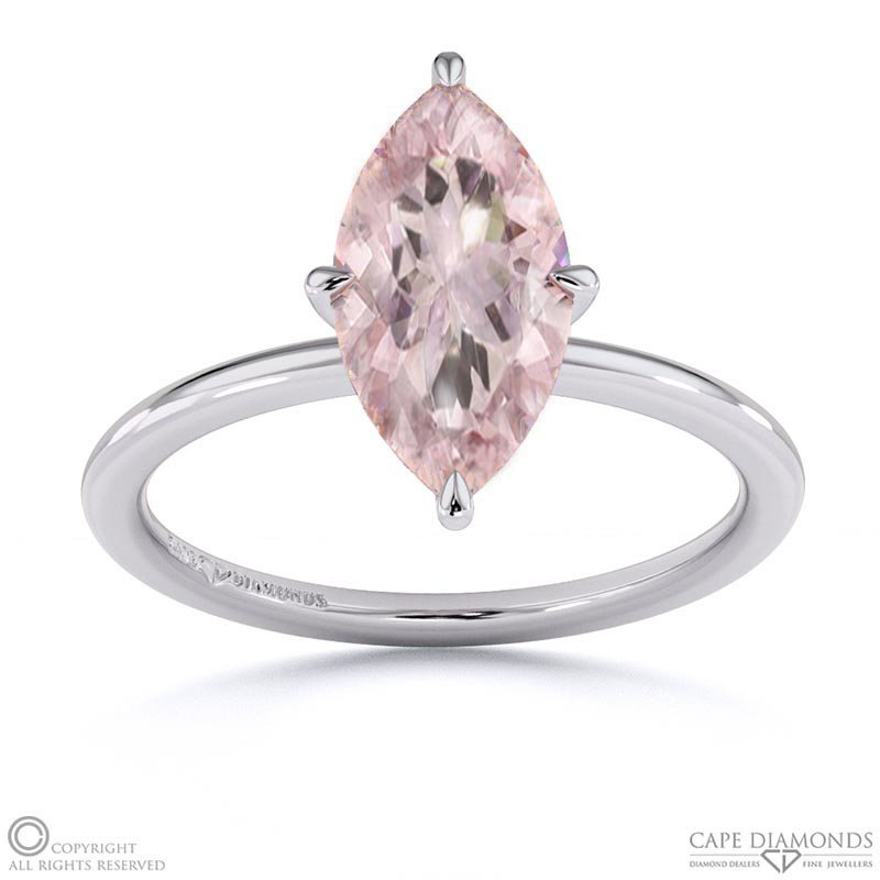 Morganite Marquise Solitaire Claw Engagement Ring White Gold