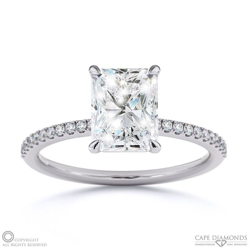 Radiant-Cut Lab Grown Diamond With Side Stones Engagement Ring White Gold