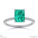 green lab grown diamond radiant side stone claw engagement ring platinum with platinum metal and radiant shape diamond