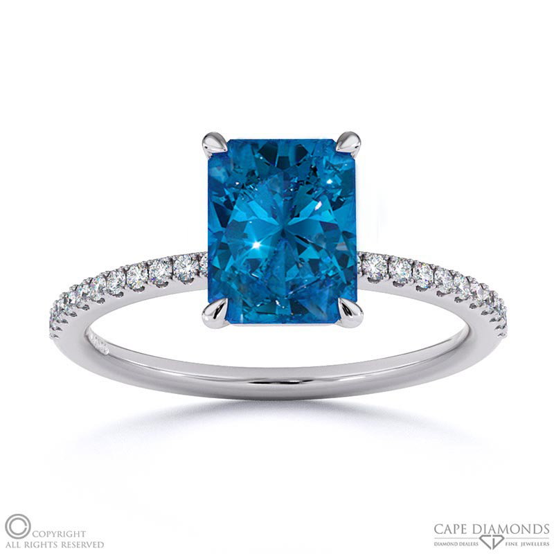 Sapphire Radiant Side Stone Claw Engagement Ring White Gold