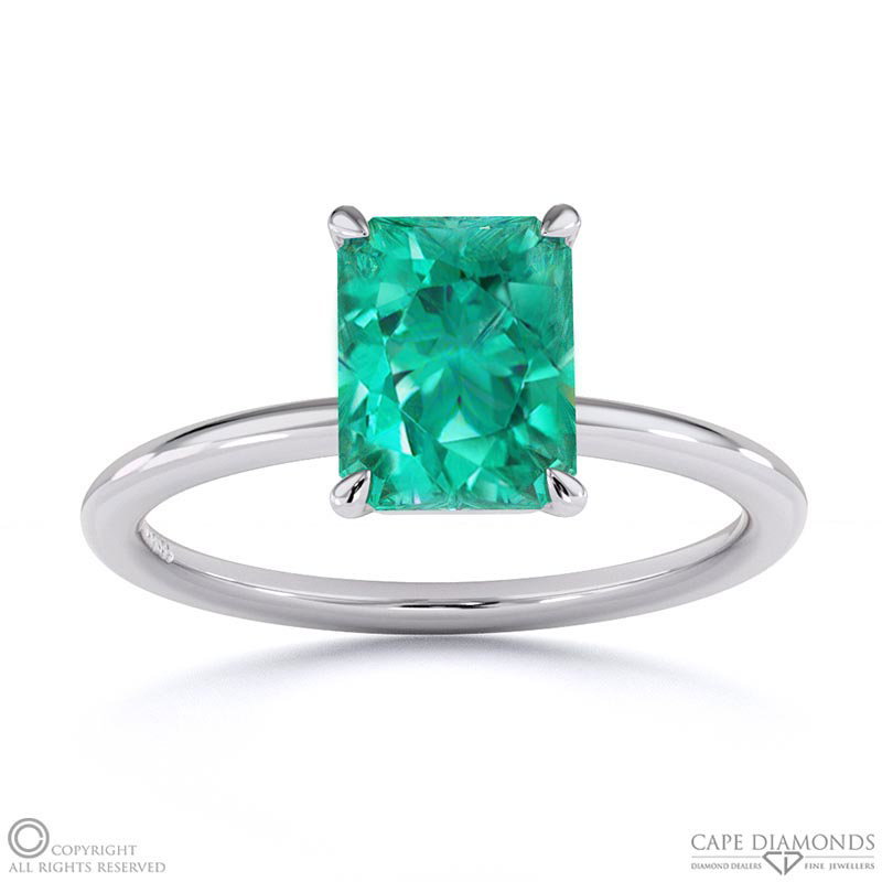 Tourmaline Radiant Solitaire Claw Engagement Ring White Gold