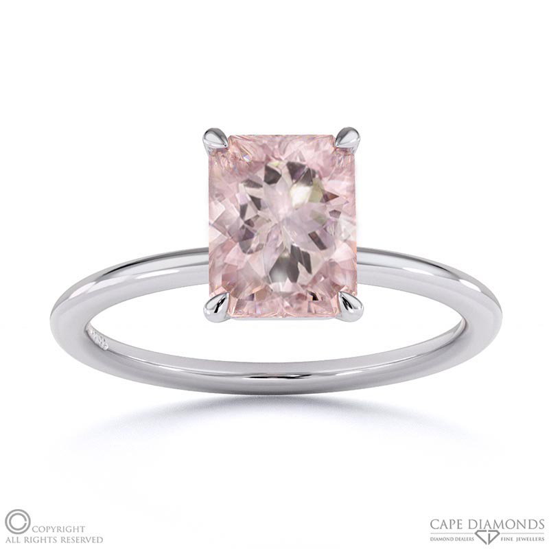 Morganite Radiant Solitaire Claw Engagement Ring White Gold