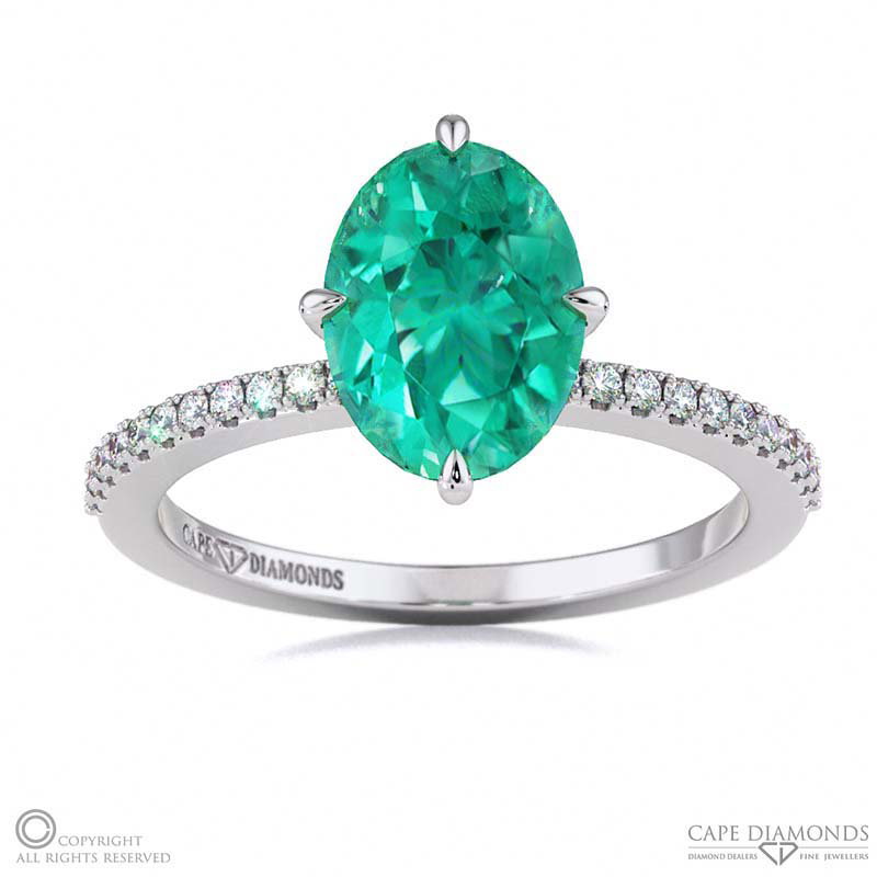 Tourmaline Four Claw Hidden Halo Engagement Ring White Gold