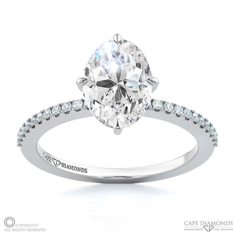 Hidden Halo Oval Lab Grown Diamond Cat Claw Engagement Ring White Gold