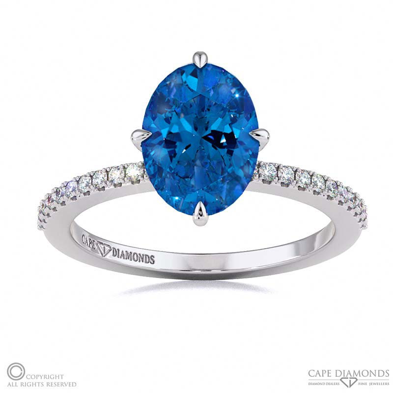 Sapphire Four Claw Hidden Halo Engagement Ring White Gold