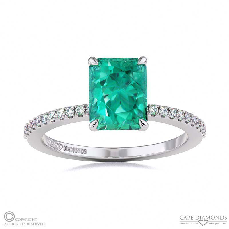 Tourmaline Engagement Ring With Hidden Halo And Side Stones White Gold