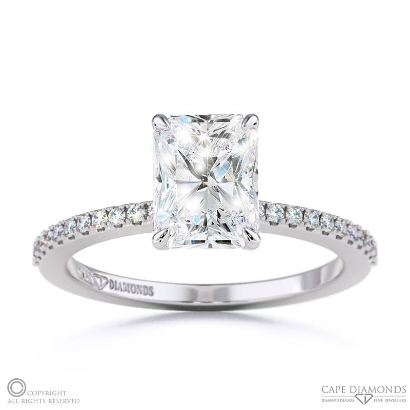 Lab Grown Diamond Emerald Cut 4 Claw Engagement Ring White Gold