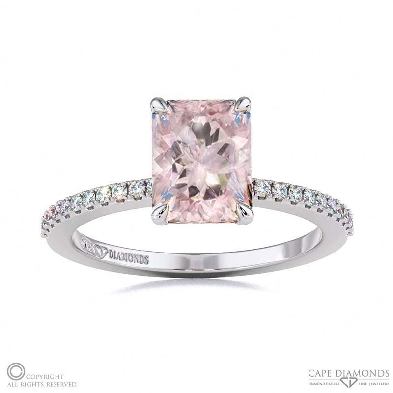 Morganite Engagement Ring With Hidden Halo And Side Stones White Gold