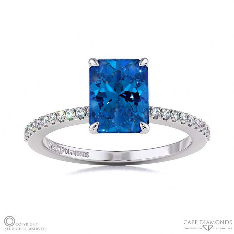 Sapphire Engagement Ring With Hidden Halo And Side Stones White Gold