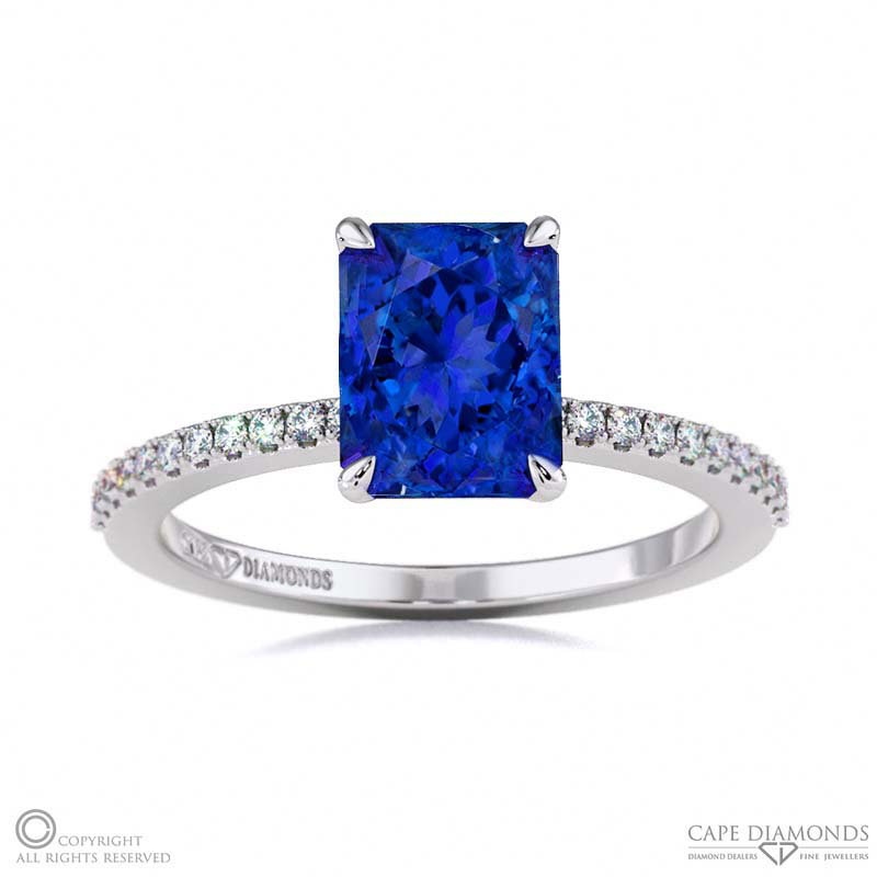 Tanzanite Engagement Ring With Hidden Halo And Side Stones White Gold
