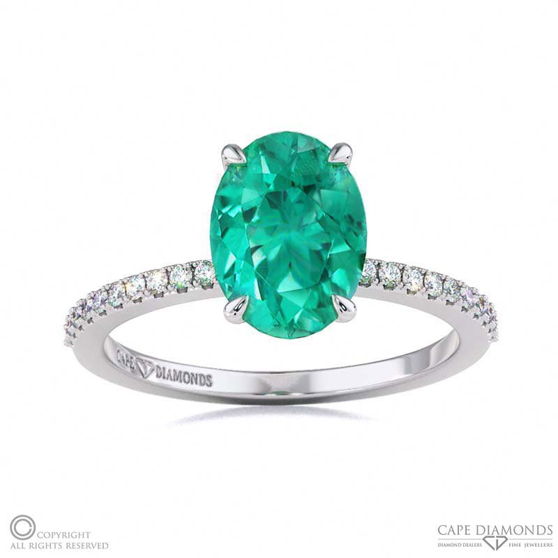 Tourmaline Oval Hidden Halo With Pave Side Diamonds Engagement Ring White Gold