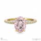 pink lab grown diamond four claw hidden halo side diamond engagement ring yellow gold with 9k yellow gold metal and oval shape diamond
