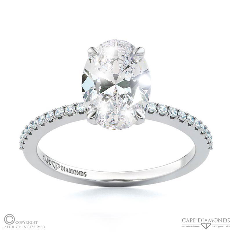 Lab Grown Diamond Oval Hidden Halo Four Claw Engagement Ring White Gold