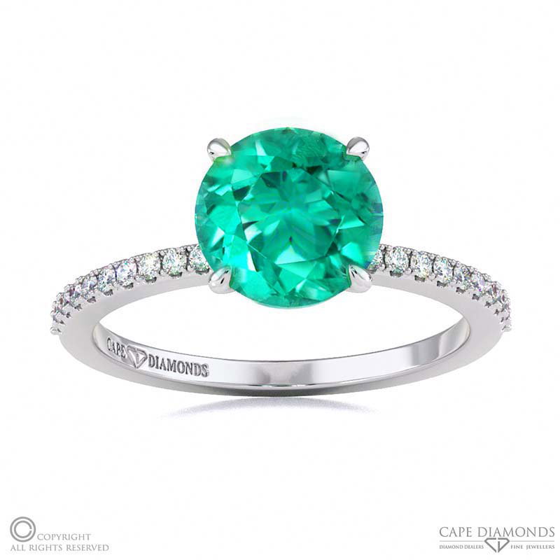 Tourmaline Four Claw Hidden Halo Side Diamond Engagement Ring White Gold