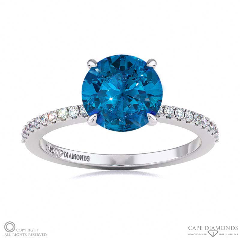 Sapphire Four Claw Hidden Halo Side Diamond Engagement Ring White Gold