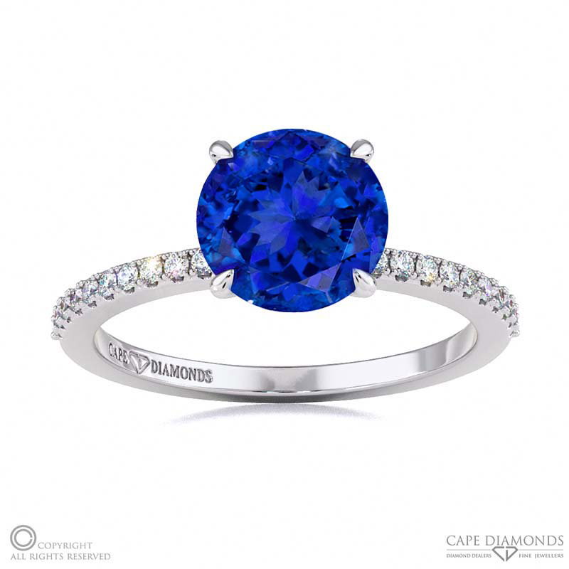 Tanzanite Four Claw Hidden Halo Side Diamond Engagement Ring White Gold