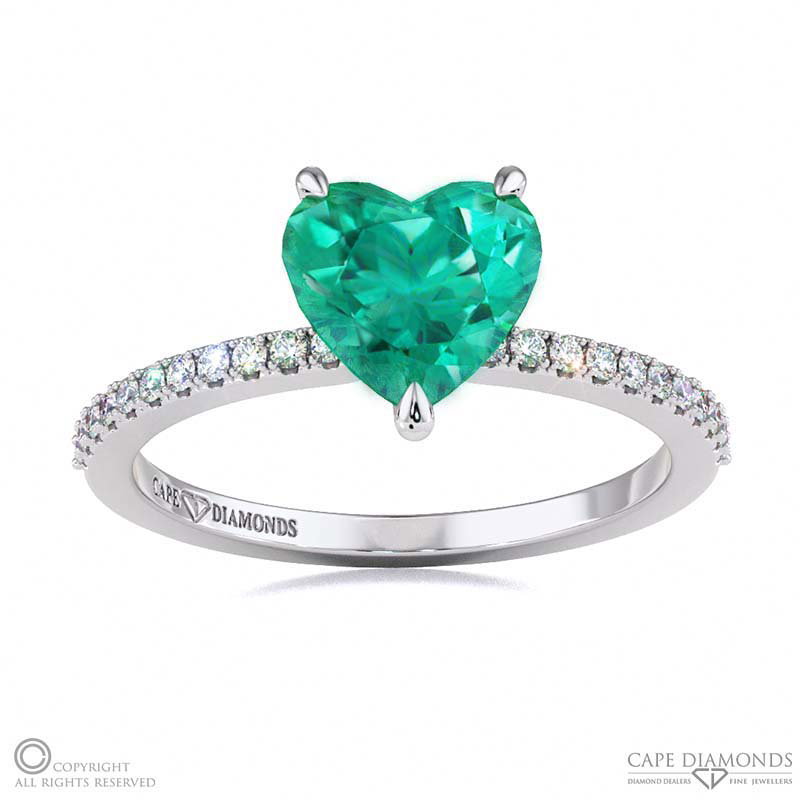 Tourmaline Low Hidden Halo Heart Cut Engagement Ring White Gold