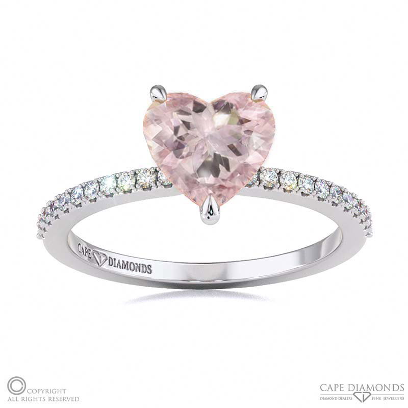 Morganite Low Hidden Halo Heart Cut Engagement Ring White Gold