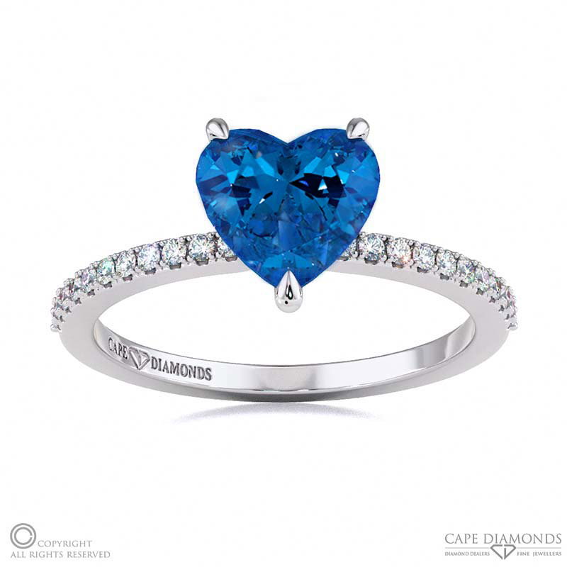 Sapphire Low Hidden Halo Heart Cut Engagement Ring White Gold