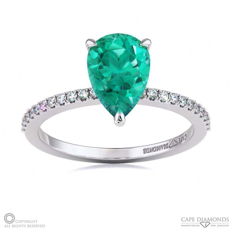 Tourmaline Low Hidden Halo Pear Cut Engagement Ring White Gold