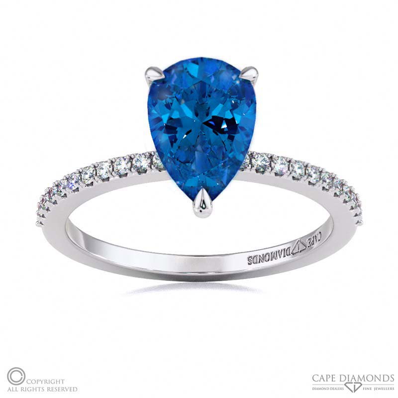 Sapphire Low Hidden Halo Pear Cut Engagement Ring White Gold