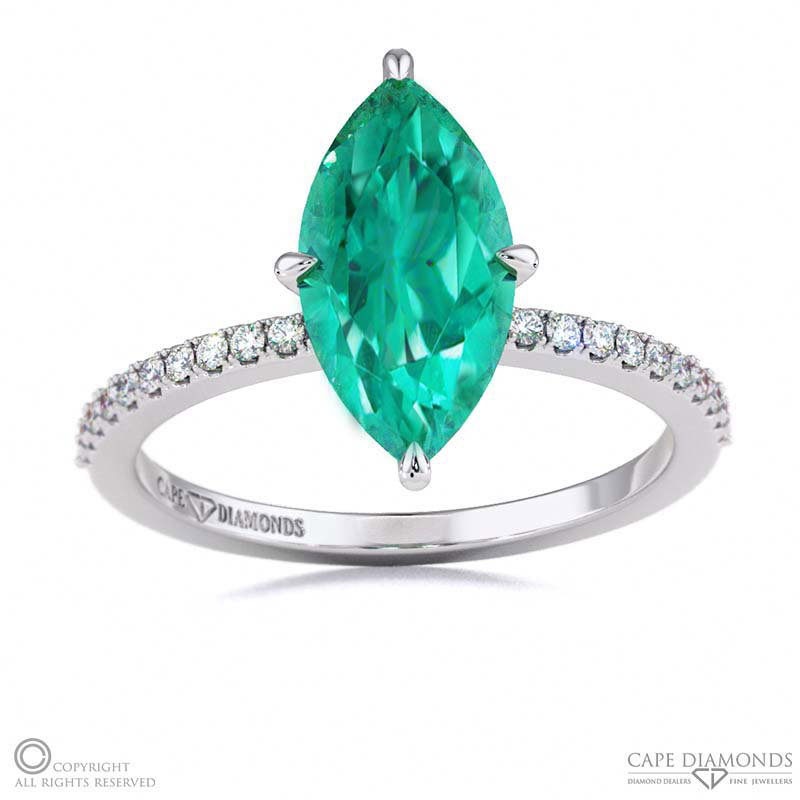 Tourmaline Low Hidden Halo Marquise Cut Engagement Ring White Gold