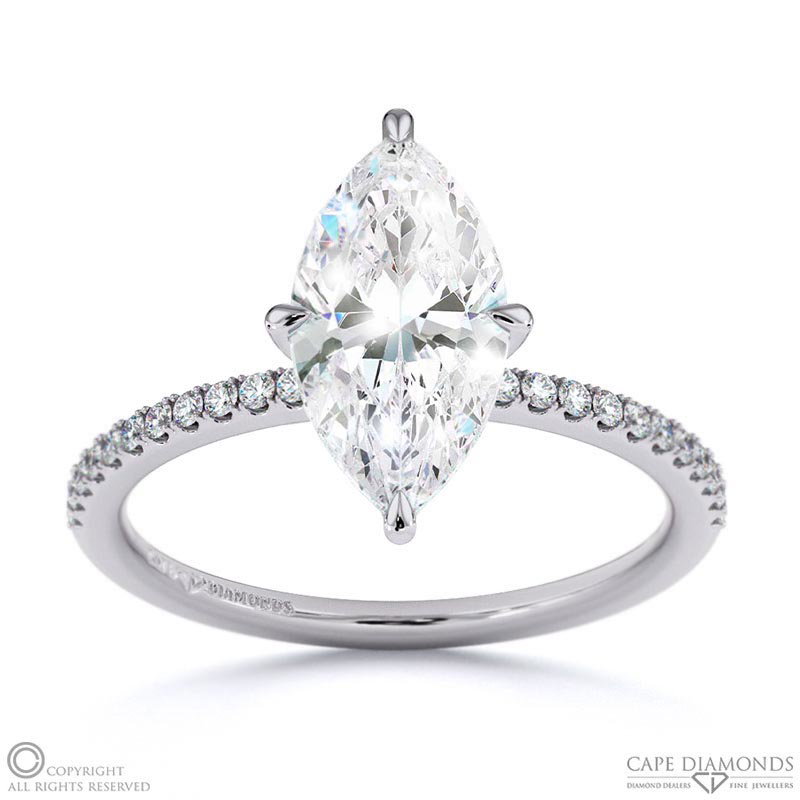 Lab Grown Diamond Hidden Halo Four Claw Marquise Engagement Ring White Gold