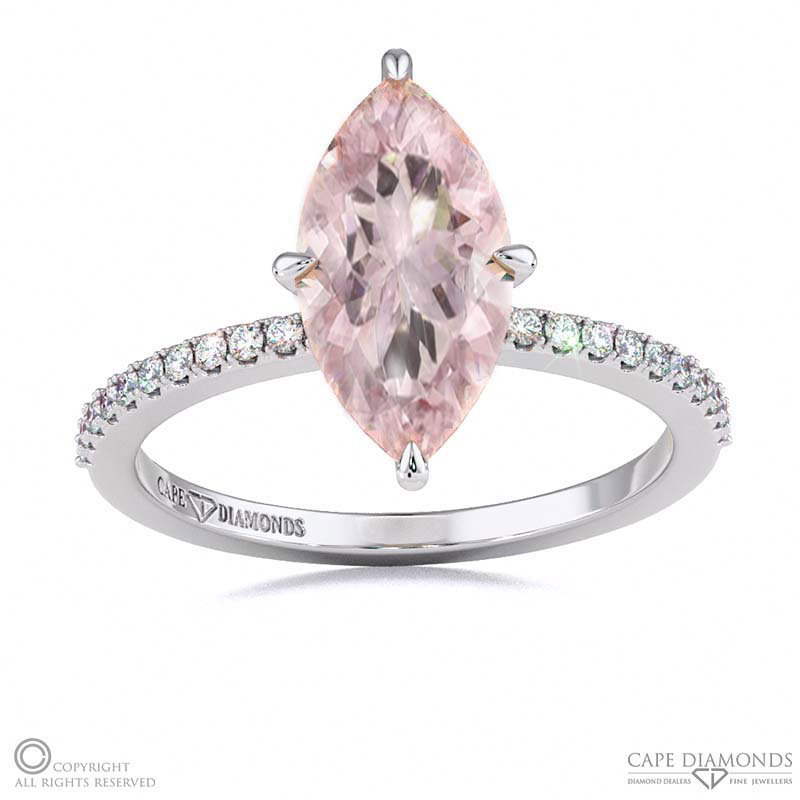 Morganite Low Hidden Halo Marquise Cut Engagement Ring White Gold
