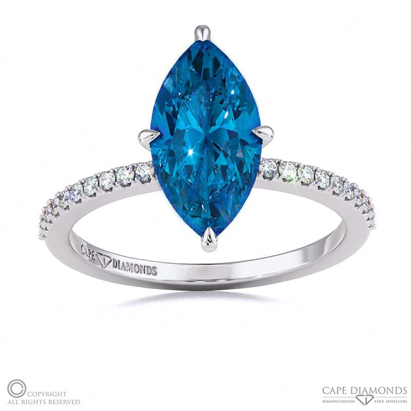 Sapphire Low Hidden Halo Marquise Cut Engagement Ring White Gold