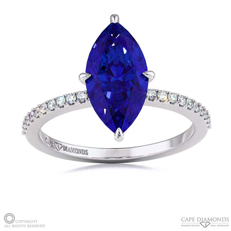 Tanzanite Low Hidden Halo Marquise Cut Engagement Ring White Gold