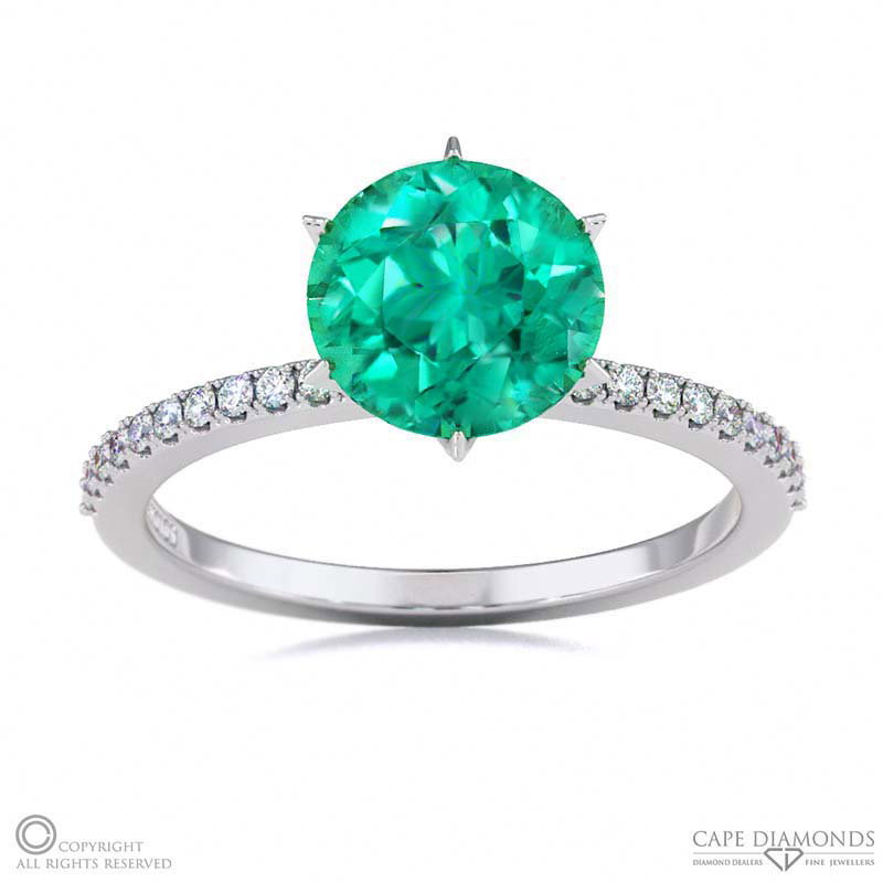 Lady Liberty Tourmaline Round Cut Side Stone Engagement Ring White Gold