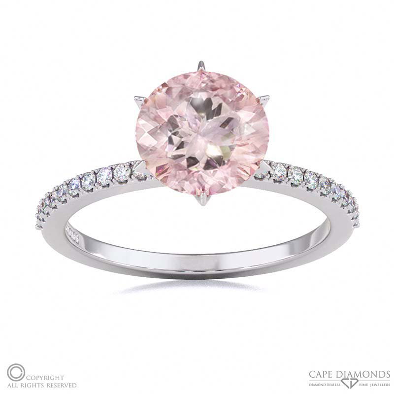 Lady Liberty Morganite Round Cut Side Stone Engagement Ring White Gold