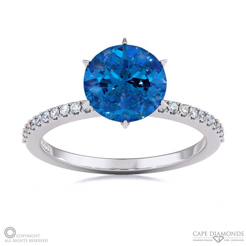 Lady Liberty Sapphire Round Cut Side Stone Engagement Ring White Gold