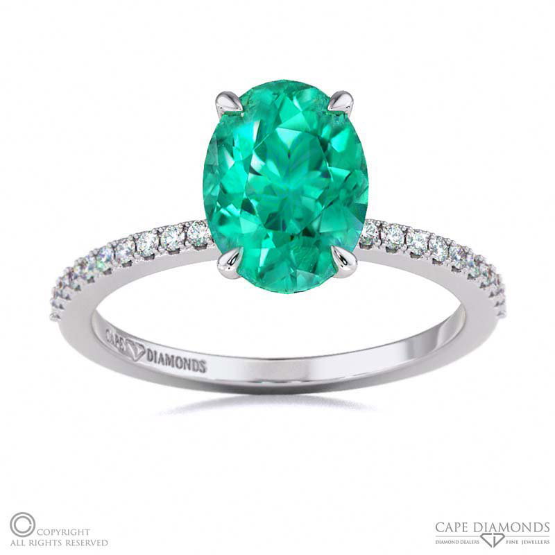 Emerald Double Hidden Halo Side Stone Engagement Ring White Gold