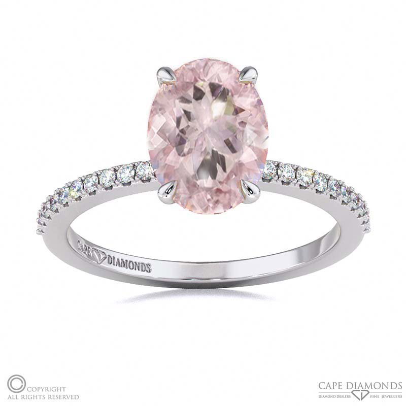 Morganite Double Hidden Halo Side Stone Engagement Ring White Gold