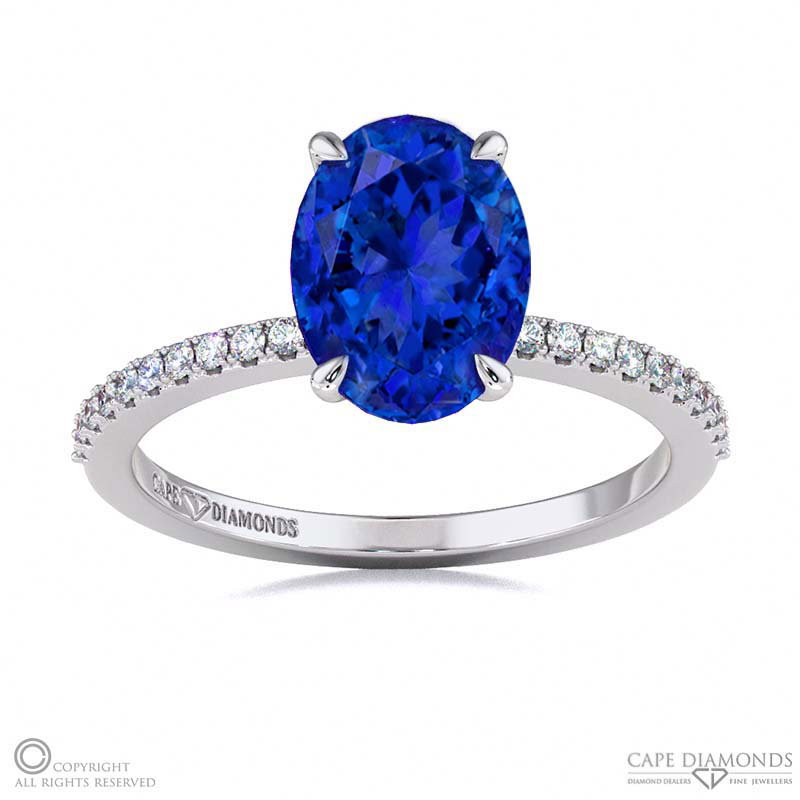 Tanzanite Double Hidden Halo Side Stone Engagement Ring White Gold